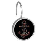 Nautical Anchor (6) Shower Curtain Hooks, Rustproof Shower Curtain Rings for Bathroom, Stainless Steel Shower Hooks for Shower Curtain Rod, Decorative Shower Curtain Hangers Set of 12