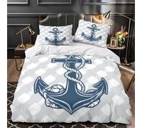 Nautical Anchor Comforter Cover 3D Design Printed Durable 3 Piece Bedding Set Zipper marine Design Duvet Cover Ultra Soft Machine Washable for Kids Teens Adults Women Youth Super king（260x220cm）