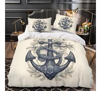 Nautical Anchor Comforter Cover 3D Design Printed Easy Care 3-Piece Bed Set Zipper tattoo Design Quilt Cover Ultra Soft Machine Washable for Teens Adults Women Kids Youth Super king（260x220cm）