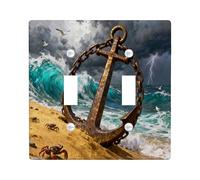 Nautical Anchor Decorative Light Switch Cover Plate 2 Gang Double Toggle, Beach Coastal Ocean Electrical Switchplate for Room, Cool Beachy Switchcover Switchplate