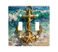 Nautical Anchor Decorative Light Switch Cover Plate 2 Gang Double Toggle, Beach Coastal Ocean Electrical Switchplate, Cool Beachy Electrical Faceplate for Bedroom Room