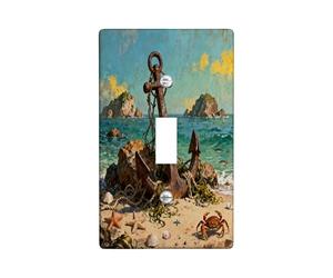 Nautical Anchor Decorative Light Switch Cover Wall Plate 1 Gang Single Toggle, Beach Coastal Ocean Electrical Switchplate for Room, Cool Beachy Switchcover Switchplate
