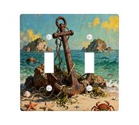 Nautical Anchor Decorative Light Switch Cover Wall Plate 2 Gang Double Toggle, Beach Coastal Ocean Electrical Switchplate for Room, Cool Beachy Switchcover Switchplate