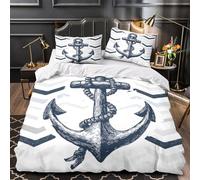 Nautical Anchor Duvet Cover 3D Design Printed Machine Washable 3 Pieces Bedding Set Zipper hand Drawn Quilt Cover Hotel Quality All Season for Adults Kids Women Teens Youth Single（135x200cm）