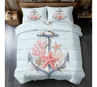 Nautical Anchor Duvet Cover Sets, Wood Grain Coastal Emperor Size Bedding Sets, Soft Reversible Microfiber Quilt Cover & 2 Pillowcases, Zipper Closure, Bedroom Decor BhT20