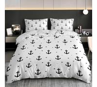 Nautical Anchor Print Duvet Cover - Double Bedding Set 79x79 inch - White Quilt Cover for Kids Women Room Decor, Soft Microfiber Duvet Covers 3 Pieces Bedspread with Zipper Closure