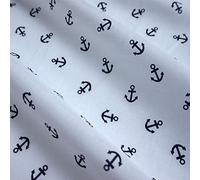 Nautical Anchor Print Polycotton Fabric - 3 Colours (Sold By The Metre) white