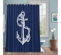 Nautical Anchor Shower Curtain with 12 Hooks Knot Coastal Waterproof Fabric Shower Curtains Sets for Bathroom Bath Decorations, Machine Washable, 72"x84"