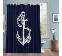 Nautical Anchor Shower Curtain with 12 Hooks Rope Knot Coastal Waterproof Fabric Shower Curtains Sets for Bathroom Bath Decorations, Machine Washable, 48"x72"