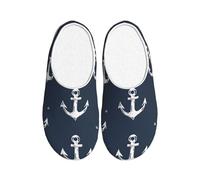 Nautical Anchor Women's Slippers Flannel House Slippers for Men Sea Ocean Non-Slip Warm Winter Shoes for Indoor Outdoor UK 11-12