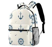 Nautical Anchors and Steering Wheel Seamless Backpack Rucksack for Girls Boys Schoolbag for Elementary Middle Students