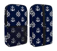 Nautical Anchors and Steering Wheels on Navy Blue Background Pickleball Bag, Pickle Ball Paddle Bag with Adjustable Shoulder Strap for Women and Men