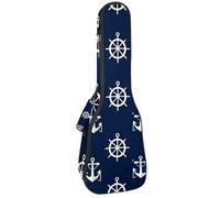 Nautical Anchors and Steering Wheels on Navy Blue Background Ukulele Case, Padded Bag for 23 Inch Concert Ukulele, Waterproof & Durable