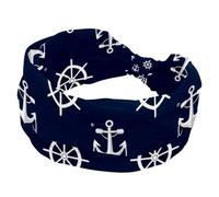 Nautical Anchors and Steering Wheels on Navy Blue Background Wide Headbands for Women, Yoga Workout Head Bands Wide Elastic Hair Bands for Washing Face Makeup
