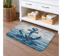 Nautical Anchors Design Quick Dry Bath Mat, Ocean Inspired Blue Watercolor Pattern, Summer Non Slip Shower Rug, Decorative Memory Foam Washable Bathroom Carpet 16x24 Inch