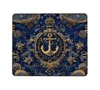 Nautical Anchors Gold Design Mouse Pad, Deep Blue Elegant Floral Pattern Mousepad, Rubber Non-Slip Washable Desk Mat for Home and Office Computer, Laptop Square 8x10 Inch