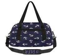 Nautical Anchors Kids Overnight Duffle Bags for Girls Boys, Navy Blue Lightweight Sports Gym Bag for Kids，Small Overnight Weekender Carry on Travel Bags Dance Bag, Nautical Anchors, 18.5L x 7.8W x