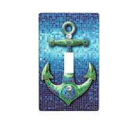 Nautical Anchors Light Switch Cover Plate/Outlet Covers, Ocean Blue Mosaic Design for Home Décor, Thermoplastic Wall Plates, Standard Size Single Toggle