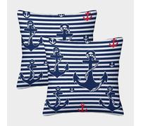 Nautical Anchors-marine Striped Pattern Design Pillow Covers 2 Pack Cozy Pillowcase Art Cushion Covers with Zipper Decorative for Sofa Living Room Bed Home 40x40cm
