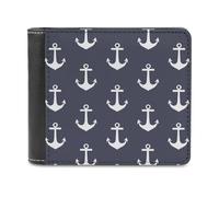 Nautical Anchors Navy Blue Bifold Wallet PU Leather Slim Purse Pocket Wallet with Card Holder for Office Travel