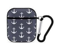 Nautical Anchors Navy Blue Case Cover Compatible with AirPods 1&2 Protective PC Shell Carrying Case with Keychain