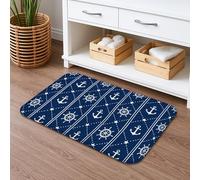 Nautical Anchors Quick Dry Bath Mat, Blue Ship Wheel Absorbent Non Slip Shower Mat, Summer Coastal Flannel Washable Bath Rugs for Bathroom Decor 20x32 Inch