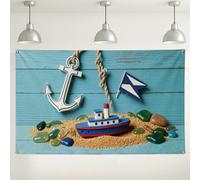 Nautical Anchors Wall Backdrop, Coastal Marine Decor Photo Background, Blue Beach Party Decorations for Summer Events and Celebrations 71x43 Inch