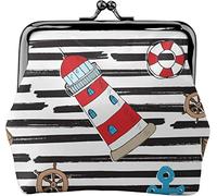 Nautical and Lighthouse Women's Leather Coin Purse, Small Change Pouch with Kiss-Lock Clasp Closure Buckle Wallet for Girl Gift