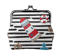 Nautical and Lighthouse Women's Leather Coin Purse, Small Change Pouch with Kiss-Lock Clasp Closure Buckle Wallet for Girl Gift