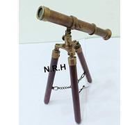 Nautical Antique Brass Spyglass Telescope With Wooden Tripod Stand Place it in Your Living Room, Study, or Office Home Decor.