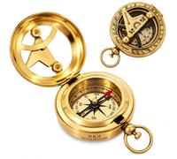 "Nautical Antique Brass Sundial Pocket Compass - Vintage Style Magnetic Directional Compass with Flip Open Sun Dial - Functional Maritime Navigational Collectible Gift for Travelers & Explorers"