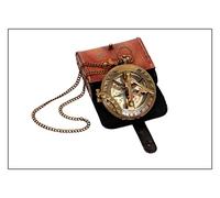 Nautical Antique Brass Working Sundial Compass with Leather Marine Vintage Navigational Magnetic Push Button Pocket Compass Gift for Her, Him, Christmas, New Year