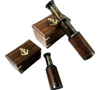 Nautical Antique leather brass telescope 6" with wooden Box Maritime Telescope Home Decor Gift