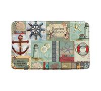 Nautical Bath Mat Anchor Lighthouse Starfish Conch Coral Shell Ocean Life Lifebuoy Rudder Marine Lover Vintage Tone Microfiber Memory Foam Bathroom Decor Mat Non Slip Backing 16X24Inch