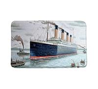 Nautical Bath Mat Titanic Ship Party Decor Retro Classic Romance Love Movie Ocean Scenery Watercolor Boys Girls Birthday Bathroom Indoor Carpet Bathtub Carpet with Lining 17.7 x 29.5 Inch Dark Blue