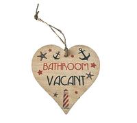 Nautical Bathroom Engaged Vacant Double Sided Hanging Wooden Heart Shaped Door Sign Plaque