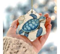Nautical Beach Ocean Theme Underwater Turtle Christmas Ornaments Under The Sea Blue Coastal Porcelain Pendant Festive Holidays Home Decor Farmhouse Ceramic Christmas Bauble for Neighbor Friends