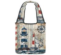 Nautical Beach Sailboat Lighthouse Compass Anchor Canvas Tote Bag, Medium Book Tote Reusable Cloth Bag for Women Teachers Nurse