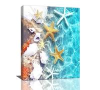 Nautical Beach Wall Art Ocean Starfish Seashell Pictures Wall Decor Blue Ocean Coastal Canvas Print Painting Framed Modern Home Artwork For Bathroom Living Room Bedroom Office 12"x16"