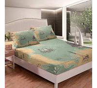 Nautical Bedding Set Compass Print Map Bed Sheets for Kids Boys Girls Ocean Voyage Bed Sheet Set Sea Adventure Fitted Sheet Decor Bedroom Collection 2Pcs Single Size