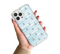 Nautical Blue Anchor Stripe Silicone Y2K Clear TPU Custom Compatible With iPhone 11 12 13 14 15 16 16E 17 XR X SE 7 8 Air Pro Max Plus Mini S22 S23 S25 S26 Impact Case Personalised Name Cover
