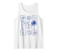 Nautical Blue Sea Icons with Palm and Sun Doodle Design Tank Top