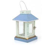 Nautical Blue Wooden Tea Light Candle Lantern With Handle | Shabby Chic Tealight Candle Holder | Hanging Wooden Lantern For Candles