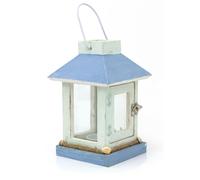 Nautical Blue Wooden Tea Light Candle Lantern With Handle | Shabby Chic Tealight Candle Holder | Hanging Wooden Lantern For Candles