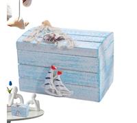 Nautical Box - Handcrafted Timber Design Theme, Treasure Style Trinket Holder, Vintage Decorative Container, Seaside Inspired Storage Accent For Living Space & Gift Presentation Decor