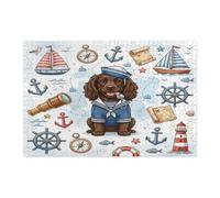 Nautical Boykin Spaniel Dog Navy Jigsaw Puzzles for Adults 1000 Piece, Summer Puppy Ship Route Wooden Printed Puzzles, Cool Pattern Decorations for Entertainment Party
