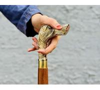 Nautical Brass Dog Handle Unique Brown Walking Stick | Brass Head Handle & Wooden Cane | Perfect For Gift Men & Women