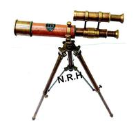 Nautical Brass Double Barrel Spyglass Telescope On Table Top tripod Office Decor Brings a Royal, Historical Charm to Any Room or Setup.
