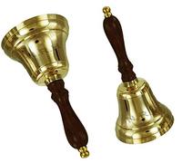 Nautical Brass Finish Hand Bell with Brown Wood Handle Bells Home Decoration for Dinner School Teacher Bell