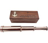 Nautical Brass Handheld Working Telescope | God is with You Wherever You Go | Spyglass Replica in Wooden Box ailor Ship Home Decor Pirate (10 '') Copper Finish Collectbles Telescope